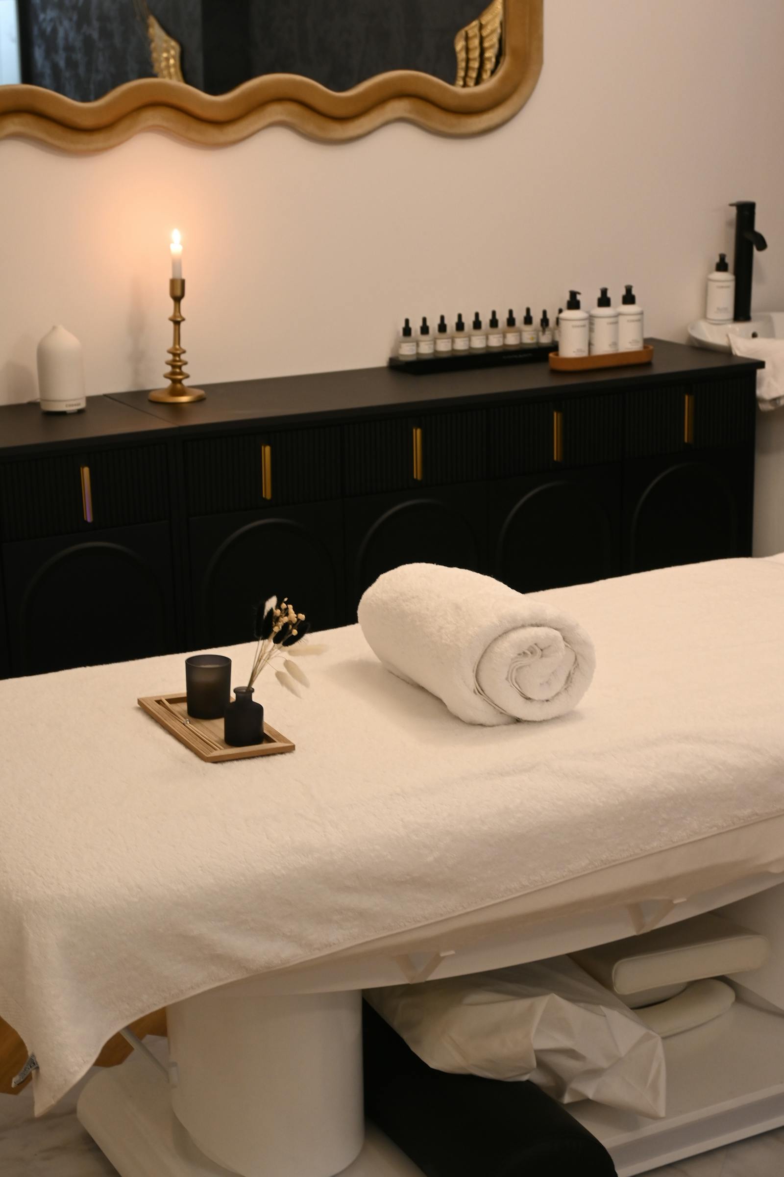 Massage room with warm lighting