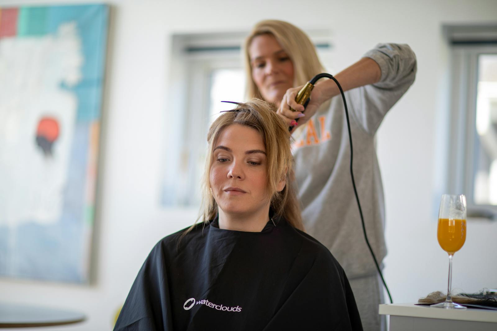 Glossy hair styling and botanical salon finish